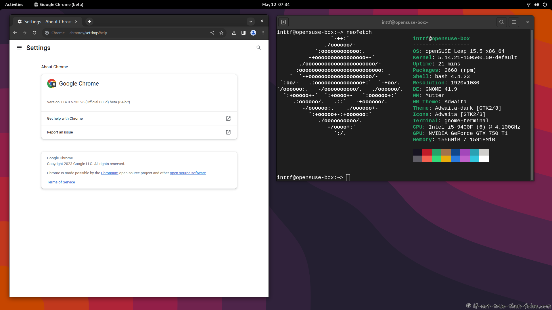 Google Chrome Beta running on openSUSE Leap 15.5